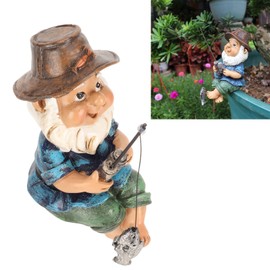 Fishing Gnome Sitter, Fishing Gnome Garden Statue, Mini Resin Statue Decorative for Outdoor Garden Lawn Yard