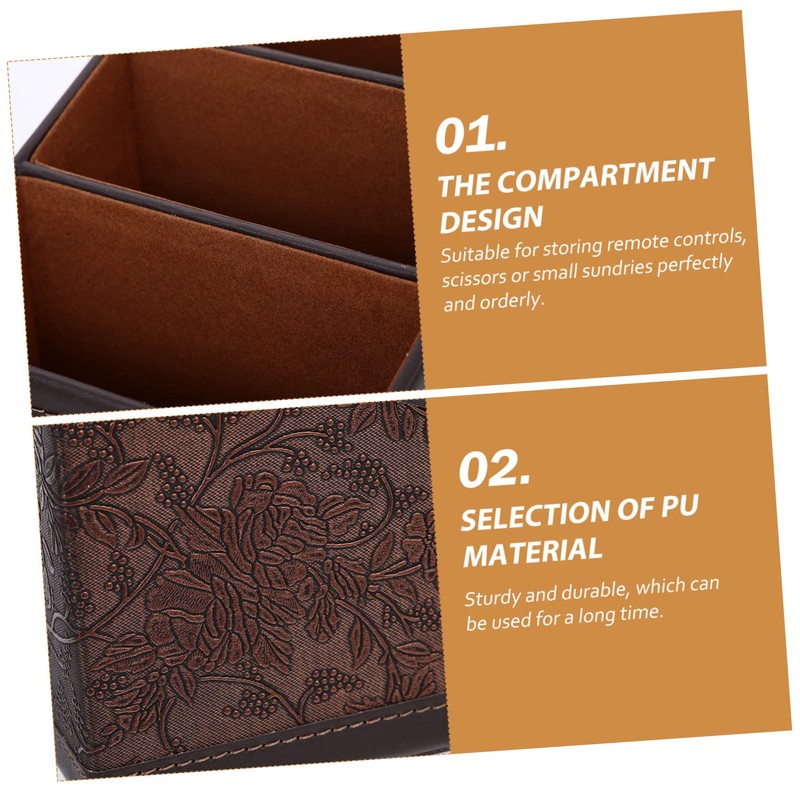 Ciieeo Leather Storage Box Desktop Organizer Remote Control Holder Scissors