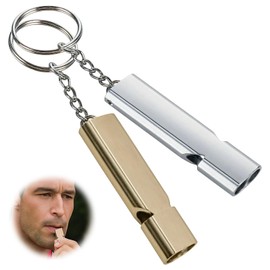 LEMLIN 2 Stück Trillerpfeife,Signalpfeife,Laut Notfallpfeife aus Metall mit Schlüsselanhänger,Hochwertige Edelstahl Pfeife für Outdoor,Survival,Camping,Sportunterricht (Gold und Silber)