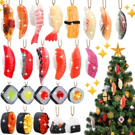 Charniol 24 Pcs Christmas Sushi Ornaments Set with Gold Ropes Xmas Sushi Roll Hanging Decorations Sushi Fun Themed Ornament Food Ornament for Tree Home Garden Christmas Holiday Party Decor