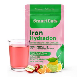 Smart Eats, Iron + Electrolyte Powder - 18mg Gentle Iron, 725mg Electrolytes, 6 Vitamins to Boost Absorption, Sugar Free, Simple Ingredients, Fruit Punch Flavor - 30 Scoops