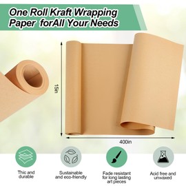 15"×400" Brown Paper Roll, Brown Wrapping Paper, Craft Paper, Wrapping Paper, Packing Paper for Moving, Packing, Gift Wrapping, Wall Art, Table Runner, Floor Covering