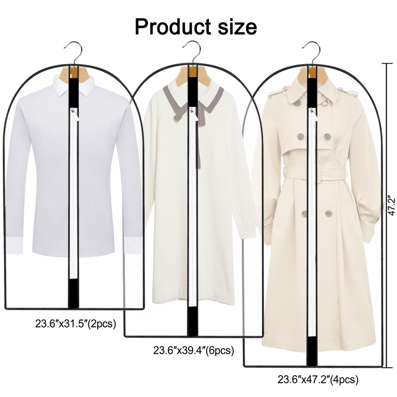 12 x Clothes Covers with Zip, Dustproof, Waterproof, Moisture-Proof, Dust-Proof,