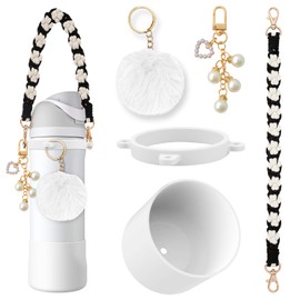 Airboat Silicone Boot Set Accessories for Owala Water Bottle 24 oz, Including Handle Strap Protective Sleeve Plush Ball Keychains for FreeSip, Twist, and Flip Stainless Steel Water Bottles(White)