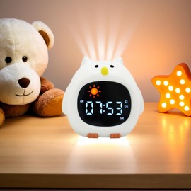 xinjinhju Alarm Clock Night Light with 9 Light Colours and 6 White Sounds, Digital Clock for Sleep Training, Brightness and Sound Adjustable, Gifts for Children - Owl