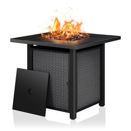 Shintenchi 28 inch Propane Fire Pits,50,000 BTU Outdoor Gas Fire Pit,Square Fire Pit Table with Lava Rocks,Waterproof Cover, for Garden, Yard, Camping, Pool Use, Black