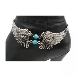 Unbranded Women Silver Metal Western Boot Chain Bracelet Shoe Angel Wing Charm Anklet Blue