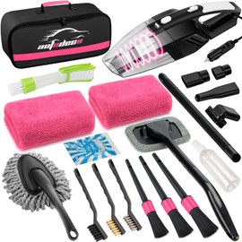 AUTODECO 20Pcs Car Cleaning Wash Kit Interior Detailing Cleaner Kit with High Power Handheld Vacuum, Brush Set, Windshield Tool, Gel, Duster, Towels, Complete Car Care Tools, Pink