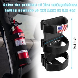 Ohleats Roll Bar Fire Extinguisher Holder, Adjustable Fire Extinguisher Mount Strap with American Flag Pattern, Car Accessories Fixed Belt for Wrangler JK JKU TJ CJ Gladiator (Black)