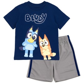 Bluey Bingo Little Boys T-Shirt and Mesh Shorts Outfit Set Blue/Silver 7-8