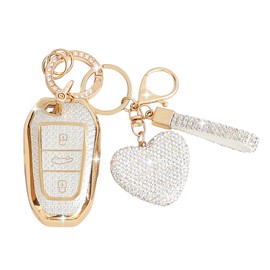 ZVRSUA Car Key Case with Diamond Bling Keyring Compatible with, Smart Key, 3 Buttons (Silver)