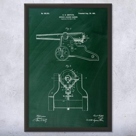 Framed Breech Cannon Print, Military Wall Art, Cannon Blueprint, Artillery Decor, War Historian, Military Gift Green Chalkboard (12x16)