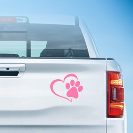 HungMieh Pet Dog Paw Puppy Print Love Heart Vinyl Decal Stickers for Cars Trucks Windows Walls Laptops (5.9x5.2) (Pink)