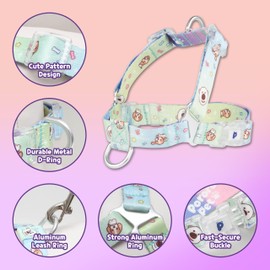 PororoPet Print Dog Harness - Adjustable & Lightweight Harness with Cute Poby Prints for Small, Medium Dogs - Secure & Comfortable Fit for Walking, Running, Hiking - M