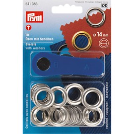 Prym Eyelets with Washers + Tool 14 mm Diameter Silver