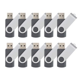 Wholesale 10 Pack 1MB-32GB Bulk Pack USB Flash Drives Swivel Thumb Drive Memory Stick, Black (64MB)