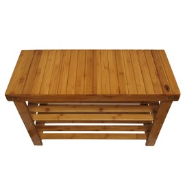 Royal Brands Bamboo Shoe Rack and Storage Bench 2 Tier Organizing Rack Bench Seat Perfect for Closets Hallway or Bedroom (27.5" x 11" x 17.75")