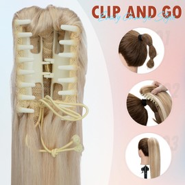 Hairro Claw Clip Ponytail Extension Human Hair Clip In Ponytail Jaw/Claw Jaw On Pony Tail Hairpieces For Women 20 Inch 120g #60 Platinum Blonde