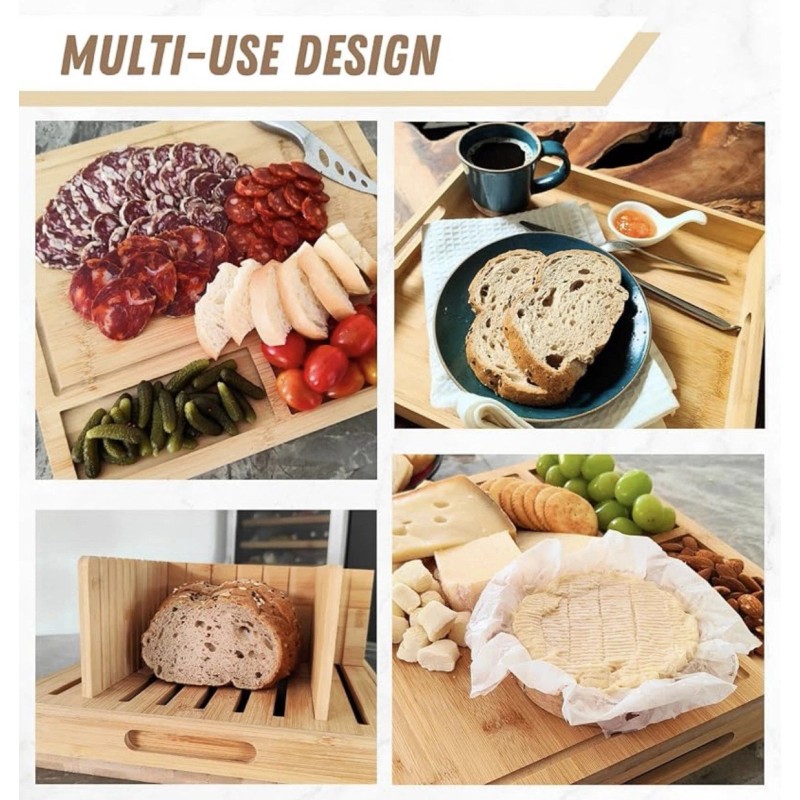 Kenomaza Bread Slicer W/Adjustable Cutter, Crumb Tray & charcuterie Board