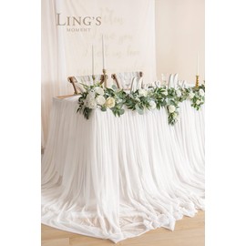 Ling's Moment 9FT Table Skirt Recycle Use Extra Long Sheer Tablecloth for Backyard Wedding Sweetheart Table Reception Table Birthday Party Cake Table Decoration