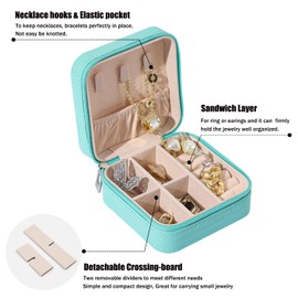 MODENGKONGJIAN MODENGKONGJIAN Mini Jewelry Travel Case, PU Leather Travel Jewelry Organizer Box, Small Portable Portable Jewellery Storage Holder for Womens Rings Earrings Necklaces Bracelets (Blue)