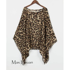 Max Hsuan Womens Ladies Baggy Oversize Plus Size Batwing Tunic Top Blouse Floral Chiffon Kaftan Leopard