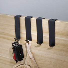 JOYJOO Over The Door Hooks for Cabinets and Cupboards, Door Hanger Hooks for Keys, Towels, Bags for Drawer Kitchen Bathroom Office Stainless Steel Utility Hooks, Matte Black Set of 4