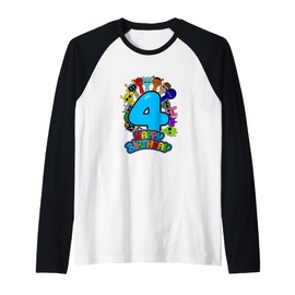 Happy 4th Birthday Sprunky! | Simon Funbot Oren Pinki Raglan Baseball Tee