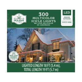 Holiday Time 300 Multicolor LED Icicle Lights with White Wire New