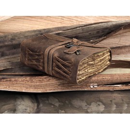 Cuero Leather Journal, 200 Blank Page Vintage Leather Journals for Men & Women, 4 x 6 Inch Journaling Notebooks, Leather Bound Journal with Lock for Writing, Travel Gift, Sketchbook Deckled Edge Paper