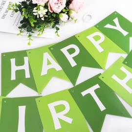Eaezerav Green Happy Birthday Banner Signs Green Garland Bunting Banner for Kids Adults Birthday Party Decorations Tea Party Supplies