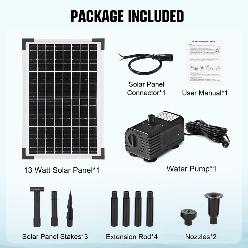 ECO-WORTHY Solar Water Fountain Pump Kit 216 GPH Flow 13W