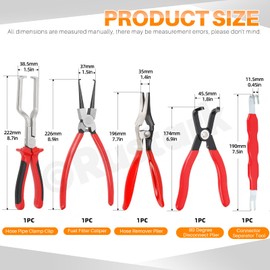 Rustark 5Pcs Fuel Line Pliers Set Include Hose Pipe Clamp Clip, Electric Connector Terminal Separator, 80 Degree Disconnect Pliers, Fuel Filter Caliper, Hose Remover Plier Tool for Cars Repair