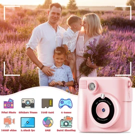 Kids Camera Instant Print - 1080P HD Video & Instant Camera for Kids with 32GB Card & 3 Rolls Paper, Selfie Digital Camara - Christmas Birthday Funny Toys Gifts for 3-12 Years Old Girls & Boys-Pink