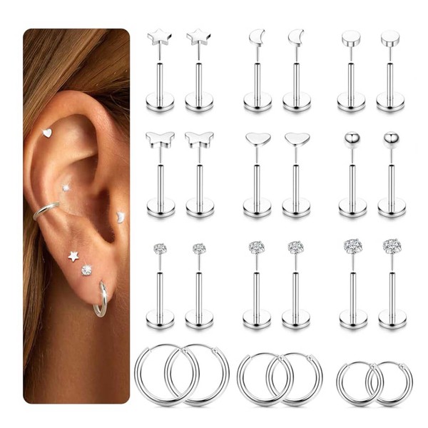 RUISPEED Ohrringe Set 12 Stück 316L Chirurgischer Stahl Hypoallergene Flache