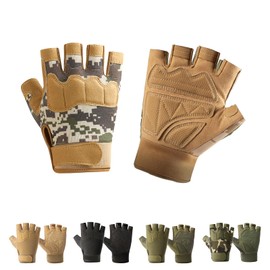 CubePlug Mens Breathable Padded Fingerless Motorcycle Gloves Half Finger Gloves for Cycling Hiking Climbing Outdoor Sports (Camo Tan, S)