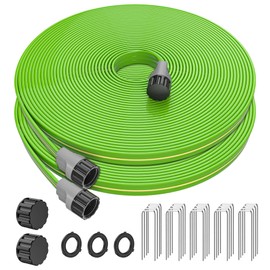 Silvonte Sprinkler Soaker Hose 100 FT for Yard Garden, Flat Soaker Hose with 20 Stakes, Irrigation Drip Hose, Watering Hose with Holes for Lawn