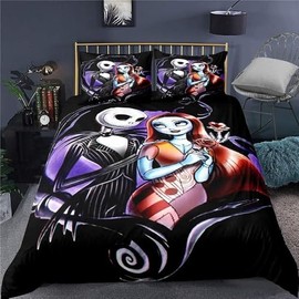 Ankeyoo Nightmare Christmas Bedding Set Valentine's Day Decor Gifts Present Jack Skellington Sally Bed Comforter Cover 1PC Duvet Cover with 2PCS Pillowcases (King (U.S. Standard))