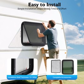 ZERNEIL RV Exit Window, 30"W×22" H Trailer Emergency Push Out Window with Net Screen, Fit for 38-42mm/1.5-1.65in Thickness Wall