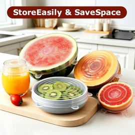 GRIDAF Silicone Stretch Lids, 6 Pack Silicone Lids, 6 Sizes Silicone Bowl Covers Reusable for Cups, Bowls and Dish, Flexible, Round and Rectangle Fit