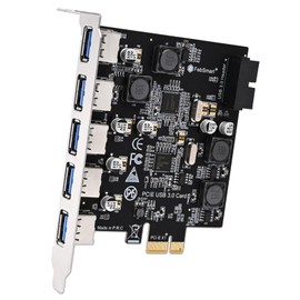 FebSmart Tarjeta de expansión de 7 puertos Superspeed 5Gbps USB 3.0 PCIE, 5 puertos USB-A y un cabezal USB 3.0 de 19 pines, tecnología integrada FebSmart autoalimentada, sin necesidad de fuente de