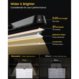 Glocusent Glocusent 57 LED Super Bright Music Stand Light, Eye Caring Clip-on Piano Light, 3 Color & 5 Brightness, USB-C Rechargeable, Long Lasting up to 140 Hrs, Perfect for The Piano, Sheet Music