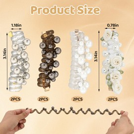 Spiral Hair Tie, Telephone Spiral Hair Ties with Beads and Roses, Bands No Damage for Women Girls Long Curly Pony Tail (8 PCS, Assorted Colors)