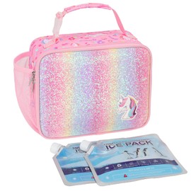 Bagseri Girls Lunch Bag with Ice Pack - Kids Lunch Box for Girls Reusable Leak-Proof and Insulated Kids Lunch Bag Toddler Lunch Box for Daycare and School, Glitter Pink Unicorn