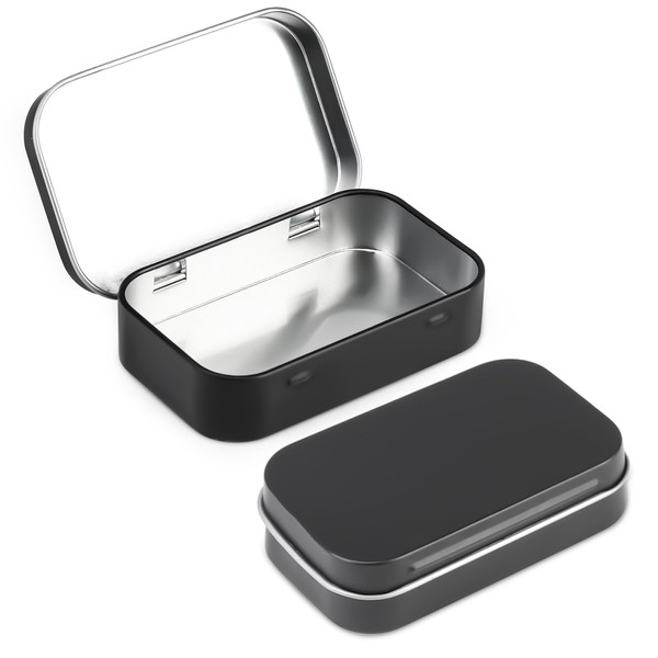 QOCO Black Rectangular Tins Metal Container Small Mini Tin Empty Hinged Portable Storage Box Organizer Containers Basic Necessities Home with Lid for Candy Key Earrings(94x68x20mm)