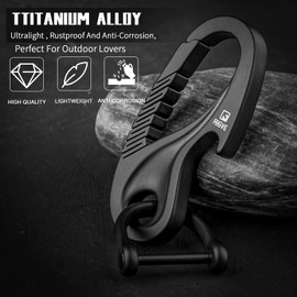 TISUR - Llavero de Titanio, mosquetón con Clip, Soporte para Llavero, Anillo en D, de liberación rápida, Llavero Resistente para abrebotellas, Llavero de Coche para Hombres (Negro)