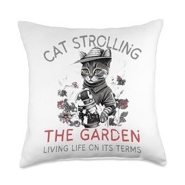 Gardening Goddess Garden Paw-ty Cat Mom Garden Vacation Throw Pillow