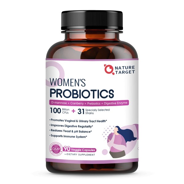 Probiotics for Women Digestive Health, 100 Billion CFUs Probiotic with Digestive Enzymes & Prebiotics, Vaginal Probiotics with Cranberry for Urinary Tract Health & pH Balance, 90 Veggie Capsules