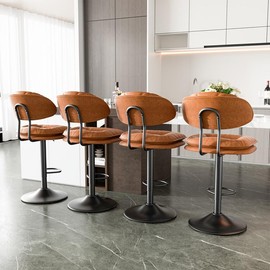 Modern Bar Stools, Ergonomic Upholstered Bar Stools with Back, Adjustable Double-Layer Counter Stools, Swivel Barstools for Kitchen Island - Color: Light Grey, Size: Set Of 2