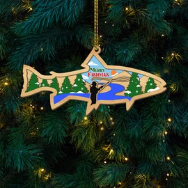 Trout Fish Christmas Tree Ornament, Merry Fishmas Fishing Christmas Ornament 2024, Fishing Gift for Grandpa Dad, Fishing Man Ornament Decorations, Best Gift for Fisherman Fisher Angler Father Papa